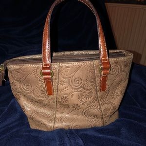 Embossed Leather Fossil Tote